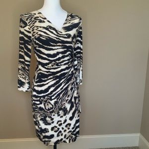 Petite small animal print faux  wrap dress
